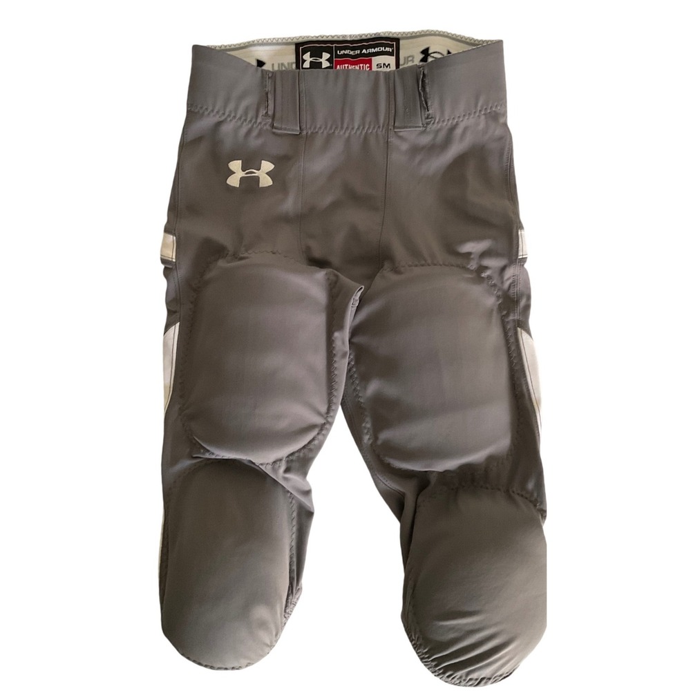 Under Armour Authentic Football Pants Gray White Integrated Pads Youth Small SM